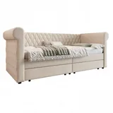 lanki international Polsterbett Sofabett 90x200 cm, Schlafsofa Tagesbett mit 2 Stauraum Schubladen, kinderbett Jugendbett Bettgestell Lattenrost,Beige