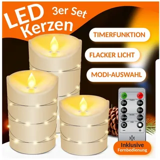 Kesser Flammenlose LED-Kerze 15 cm 3 St. weiß