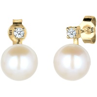 Elli DIAMORE Ohrringe Damen Ohrstecker Perle Elegant Diamant (0.06 ct.) 585 Gelbgold