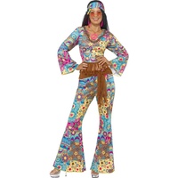 NET TOYS Hippie Kostüm Damen 70er Jahre Outfit M 40/42 Hippiekostüm Flower Power Damenkostüm Mottoparty Verkleidung Blumen Faschingskostüm