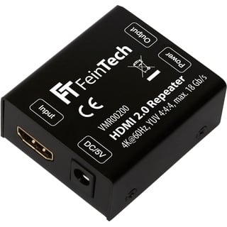 FeinTech VMR00200 HDMI 2.0 Repeater Signal-Verstärker (UHD 4K 60 Hz, HDR) 50 m Reichweite HDCP 2.2 schwarz