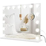 Homcom Hollywood Spiegel mit Beleuchtung, Schminkspiegel mit 15 LED Licht, Dimmbar Kosmetikspiegel mit 10X Vergrößerung, USB-Ladeanschluss,
