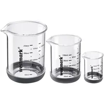Westmark Messglas-Set 3tlg., 50, 100, 250 ml, transparent, H:10cm, Borosilikatglas, Silikon, Messbecher, Skalen in ml, Tbsp, tsp und fl oz