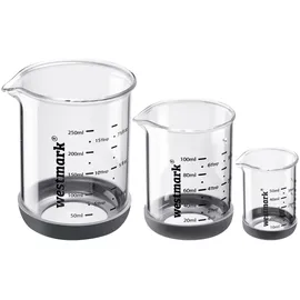 Westmark Messglas-Set 3tlg., 50, 100, 250 ml, transparent, H:10cm, Borosilikatglas, Silikon, Messbecher, Skalen in ml, Tbsp, tsp und fl oz
