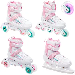 Rollschuhe 4in1 Verstellbares Rad LED Rosi Weiß/Rosa 31/35