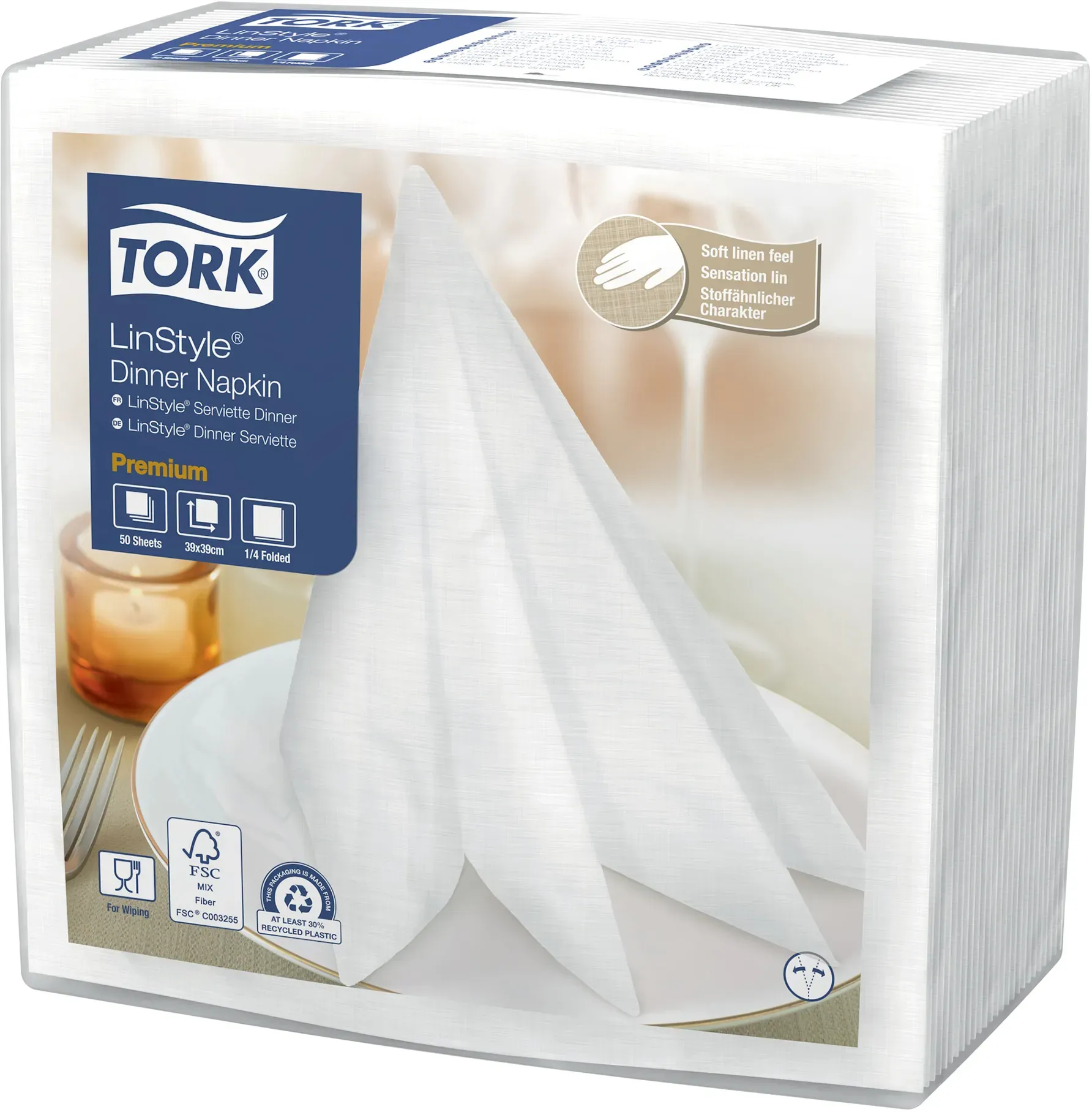Tork Premium LinStyle Dinnerserviette 1/4-Falz, 39 x 39 cm, 1-lg weiß