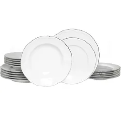 Teller-Set CREATABLE "Maria Theresia, Tellerset 18-tlg", weiß, platinfarben, 18 tlg., Porzellan, Geschirr-Sets, Traditionelle Porzellanform