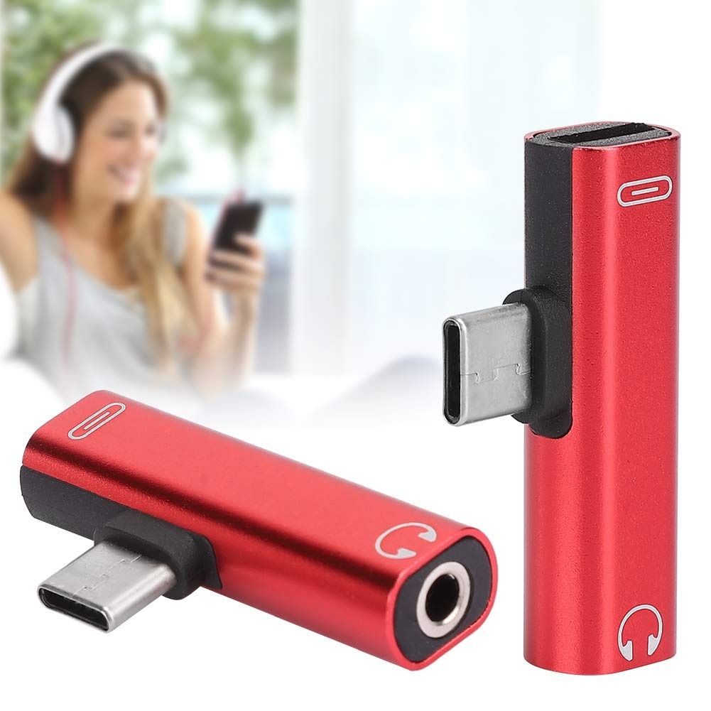 USB-C-auf-3,5-mm-Audioadapter, USB-C-auf-Aux-Audio-Dongle-Kabel, 2-in-1-Kopfhörerbuchsen-Adapter, Kopfhörerbuchsen-Audiokabel-Adapter für Mobiltelefone, Passend für Verschiedene (Rot)