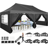 HOTEEL Faltpavillon 3x6 Pavillon Wasserdicht Stabil Partyzelt Faltbar, Faltzelt Mit 6 Seitenwänden & Rolltasche & 4 Sandsäcken, Einfacher Aufbau für Hochzeiten, Gewerbe, Partys, UV50+ Schutz, Schwarz