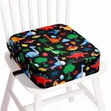 TOTIDYH SitzerhöHung Stuhl Kind, Tragbare Rutschfestes Sitzkissen Kinder, Waschbar SitzerhöHung Kinder Stuhl mit 2 Sicherheitsgurten, Zerlegbar StuhlerhöHung Kind(Dinosaurier Schwarz)