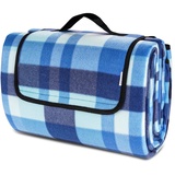 Generisch Picknickdecke Wasserdicht, Picknickdecke 200x195cm XXL mit Wasserdichter PVC-Unterseite & Wärmeisoliert Gepolstert, für Strand, Camping, Park (Blau Kariert)