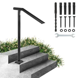VEVOR Treppengeländer Stahl 102x71,3 cm Handlauf für 1 bis 3 Stufen Treppen Geländer 150 kg Traglast Eingangsgeländer formschön Handlauf Außen Rohrdicke 2 mm Schwarz Ideal für Outdoor-Garten Hinterhof