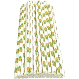 Haobase 50 Stück Papier Trinkhalme, biologisch abbaubare Papier Strohhalme für das Trinken von Cocktail, Kaffee, kalte Getränke (Obst-Muster) (Pineapple Pattern)