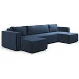 petits-meubles U-Sofa Cord 5-Sitzer Blau