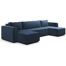 petits-meubles U-Sofa Cord 5-Sitzer Blau