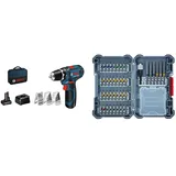 Bosch Professional 12V System Akku Bohrschrauber GSR 12V-15 (39 tlg. Zubehörset, 1x 2.0Ah Akku, 1x 4.0Ah Akku, in Tasche)+ 40-tlgs. Bohrer Bit Set (extra harte Schrauber Bits, mit Universalhalter)