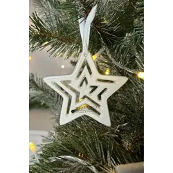 Hänger Stern Rosante Striche 8,5cm cremeweiß