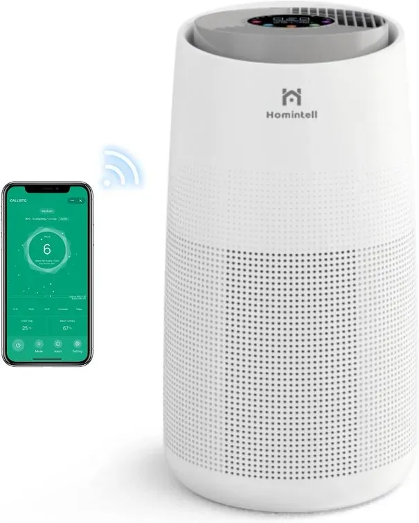 Homintell Smart-Luftreiniger - 300 m3/h CADR, WLAN-Steuerung, H13-HEPA-Filter & Aktivkohle-Filter, UV-Sterilisation & Ionenizer, 8h-Timer, ideal für 36 m2 Räume