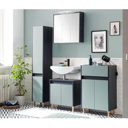 Tchibo - Kommode »Lovis« - 57x33x90,5cm - blau - Holz / Metall / Eschen-Massivholz
