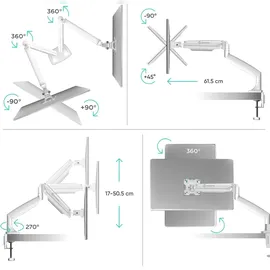 ONKRON Monitorhalterung 2 Monitore für 13-32 Zoll, bis 9 kg (x2), VESA 75x75 / 100x100, schwenkbar, neigbar, drehbar, Weiß G200-W