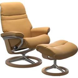Fußhocker STRESSLESS "Sunrise", gelb (honey), Größe B/H/T, Material Bezug, Hocker, mit Signature Base, Gestell Eiche