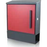 BITUXX Design Briefkasten Rot Grau Postkasten mit Zeitungsfach Wandbriefkasten