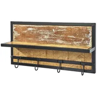 Kobolo Garderobenständer Wandregal Wandgarderobe Metall Mangoholz 4 Haken beige|braun