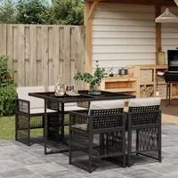 IKAYAA Polyrattan Gartenmöbel Set für 4 Personen, Garten Sitzgruppe, Rattan Essgruppe, Gartengarnitur, Sitzgarnitur, Terrassenmöbel Set, Gartentisch mit 4 Stühle & Kissen Schwarz und Creme Type-2