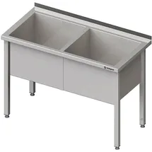 Stalgast Topfspüle mit zwei Becken, 1300x600x850 mm, 400 mm Beckenhöhe, mit Aufkantung, verschweißt