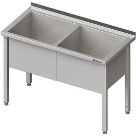 Stalgast Topfspüle mit zwei Becken, 1300x600x850 mm, 400 mm Beckenhöhe, mit Aufkantung, verschweißt