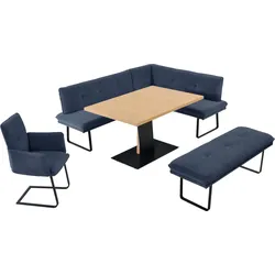 Essgruppe K+W KOMFORT & WOHNEN "Giacomo III", blau, Flachgewebe Aquaclean 910, Langer Schenkel links, Sitzmöbel-Sets, Essgruppe, wahlweise links oder rechts langer Schenkel 207cm, Freischwingersessel