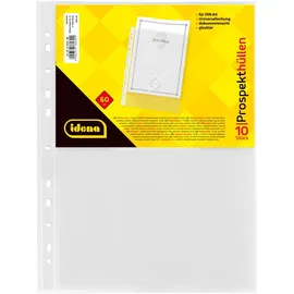 IDENA 376030 - 10 Stück Klarsichthüllen A4 glasklar, Prospekthüllen aus Kunststoff 60μ, dokumentenecht, Klarsichtfolien mit Universallochung