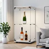 Hoscullo Glasvitrine Standvitrine mit LED und Schloss, Vitrine Stehend mit 2 Etagen und 1 Tür, Sammlervitrine aus Glas für Wohnzimmer Büro Schlafzimmer Bar (Weiß)
