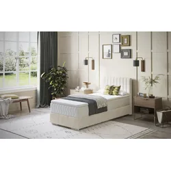 Boxbett INOSIGN "Thor mit Bettkasten, inkl. Matratze, Topseller", beige (stripes 8622 natur), B:96cm L:208cm, Komplettbetten, Boxspringbett, Topper und Zierkissen, in verschiedenen Härtegraden verfügbar