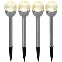 ETC Shop Kugelleuchte Außenlampe Solarleuchte, Gartenlampe in Bruchglas-Optik, Wegeleuchte, integrierter Akku, Edelstahl, silber, led, DxH 6x24,5cm, 4er Set