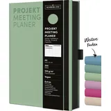 Korsch Verlag Projekt-Meeting-Planer Mint: Notizbuch A5, Ausfüllbuch mit Farbschnittkante, Lesebändchen, Stiftehalter und Gummiband, 200 Seiten - SchreibLiebe