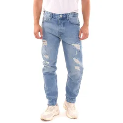 2Y Premium Herren Jeans stylische Denim-Hose im Used-Look B6934BLU Blau - W29