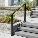 HavenGlide Treppengeländer Schwarz 100CM, Handlauf für 1-3 Stufen, Hauseingang Handlauf mit Pfosten, Metall Geländer für Treppen Außen und Innen (Bodenmontage)