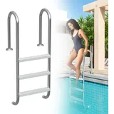 UISEBRT 304 Edelstahl Poolleiter | Pooltreppe mit 3 Stufen | 132 x 54 x 26.5 cm - Silber | Schwimmbadleiter mit Rutschsicherung | Einstiegsleiter für Pool und Schwimmbecken | bis 150 kg Belastbar