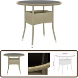 Gartentisch Ø80x75 cm Hartglas und Poly Rattan Beige - Gartentisch - Polyrattan Tisch - Outdoor Tisch - Gartenmöbel - Balkonmöbel
