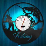 Angelrekord Uhr 3D LED Licht Wanduhr Wanduhr Kunst Fernbedienung 7-farbig leuchtende Indoor Boot Haushalt Fischer Nachtlicht LED Uhr nostalgisches Schallplatte Herrengeschenk. (FS A3 With LED)