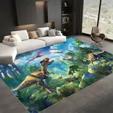 Teppich Wohnzimmer 140x200 cm Teppich Schlafzimmer Dinosaurier Wald Grün Teppich Waschbar in Waschmaschine, Teppich Kurzflor Carpet Weicher Teppich für Wohnzimmer Schlafzimmer kinderzimmer