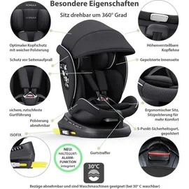 XOMAX 946i Kindersitz drehbar 360° mit ISOFIX, Liegefunktion I mitwachsend I 0-36 kg, 0-12 Jahre, Gruppe 0/1/2/3 I 5-Punkt-Gurt und 3-Punkt-Gurt I Bezug abnehmbar, waschbar I ECE R129