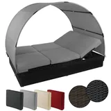 Montafox Sonnenliege Poly Rattan Doppelbett 200 x 140 cm Gartenliege 10cm Auflagen Dach Sonnendach Rücken/Fußelemente Verstellbar Doppelliege, Farbe:Titan-Schwarz/Kieselstrand