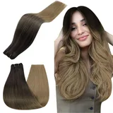 RUNATURE Echthaar Tressen Zum Einnähen Balayage Braun Blond 40cm 100g Tressen Echthaar Balayage Dunkelbraun Ombre Blond Echthaar Tressen Gerade Menschliches Haar #2/6/18