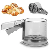 Jinfanshurich Mehlsieb Edelstahl 3 Tassen, Feinmaschiges Doppelsieb mit Einhand-Griff, Graduierung & Pressmechanismus, Für Mehl, Puderzucker, Kakao & Backzutaten