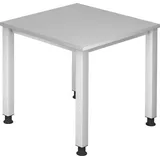 Hammerbacher höhenverstellbarer Schreibtisch lichtgrau quadratisch, 4-Fuß-Gestell silber 80,0 x 80,0 cm