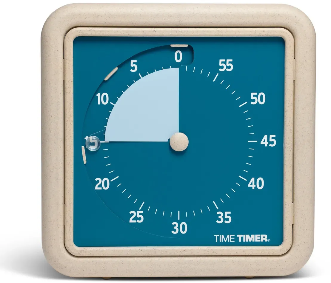 Time Timer Retro Water Visueller Countdown-Timer 19 x 19 x 3 cm Blau - Leises Uhrwerk, Reisschalen-Material, Optionales Signal
