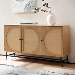 Sideboard FineBuy Anrichte 140 cm Eiche Dekor Kommodenschrank Türen Geflecht