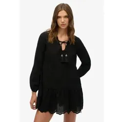 Superdry für Damen. W8011914A Broderie kurzes Kleid schwarz (XL), Lässig, Synthetisch, Langarm